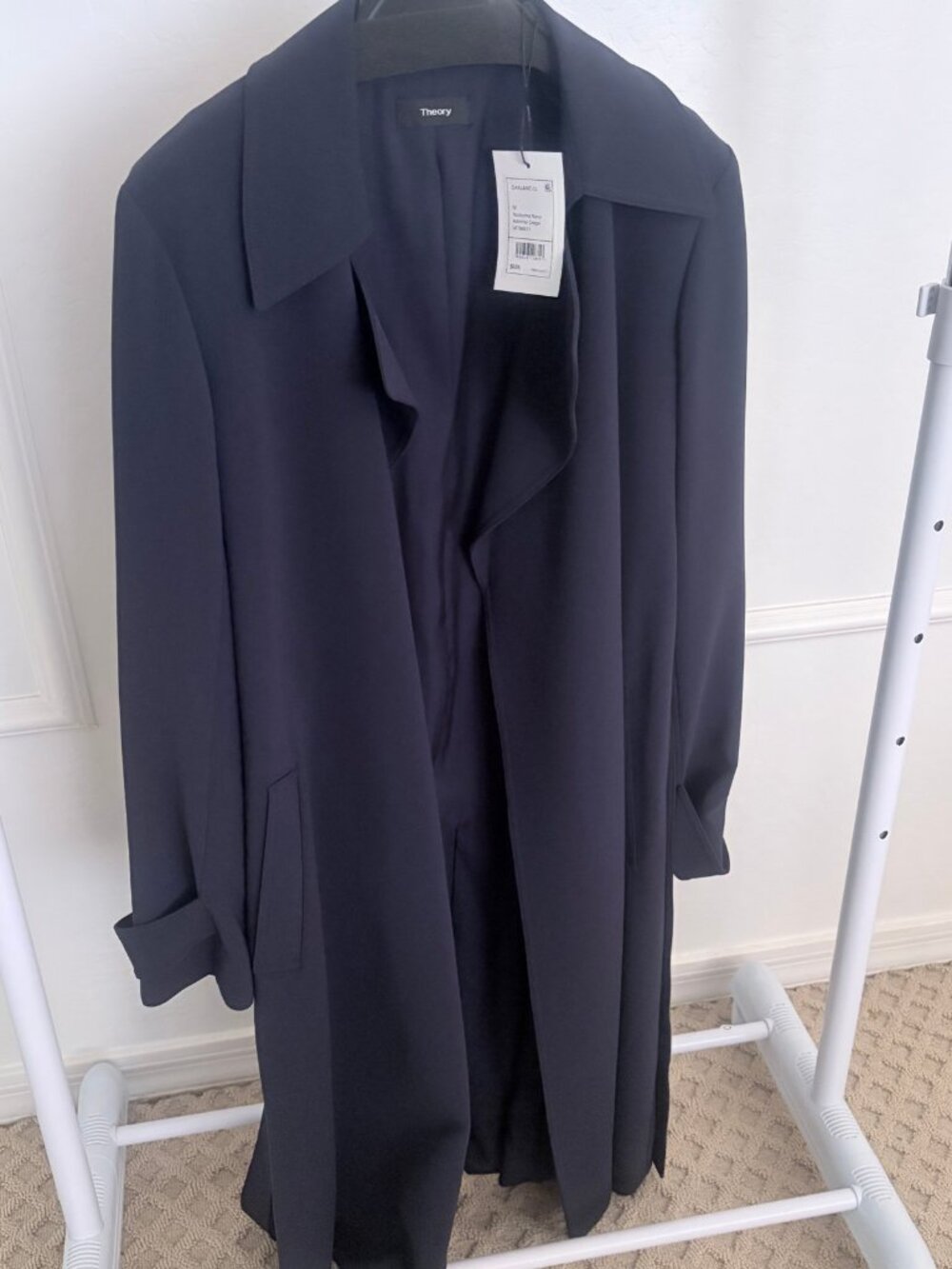 NWT Theory Oaklane Admiral Crepe Trench Coat Nocturne Navy - Size M